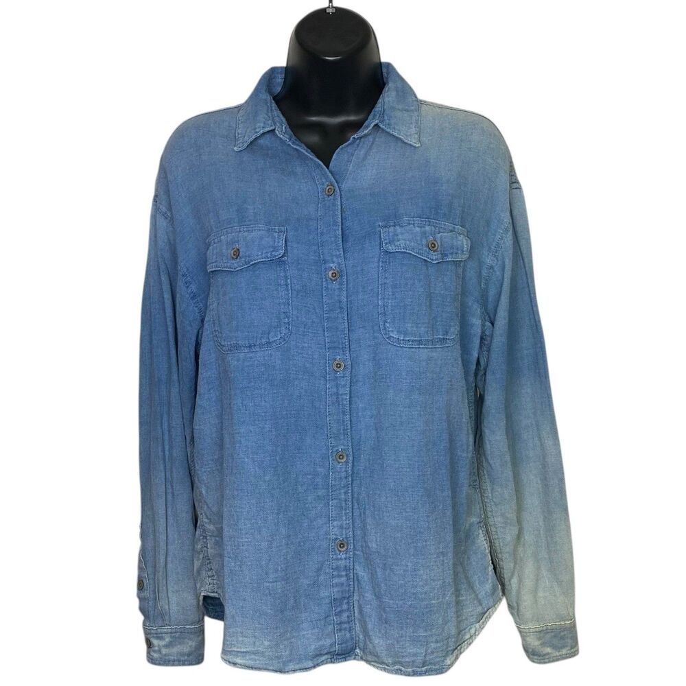 AG Adriano Goldschmied Shirt Women Small Blue Chambray Western Pockets Denim NEW